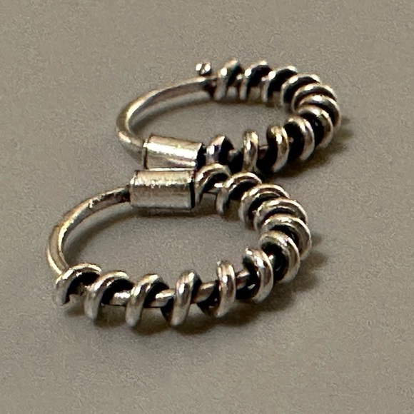 Sterling Silver Twist Bali Hoop Earrings 10mm - Picture 8 of 9